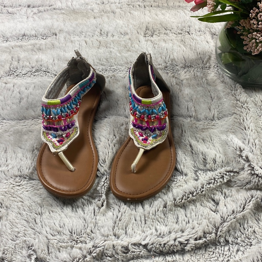 Girls Justice White Beaded Sandals Sz 1